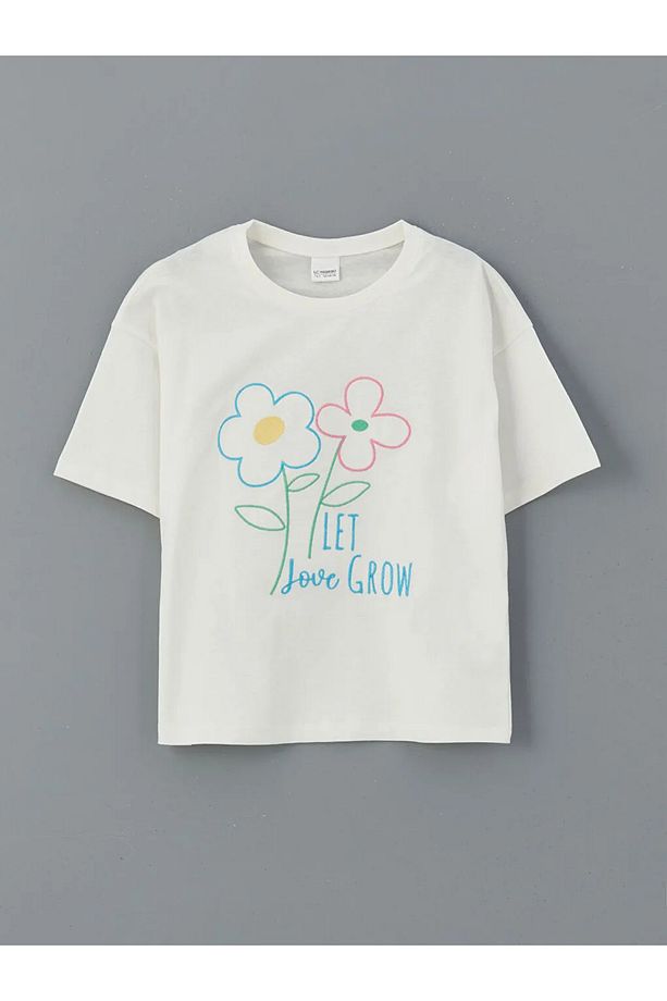 LCW Kids Beyaz Bisiklet Yaka Çiçekli Kız Çocuk Şortlu Pijama Takımı - 2