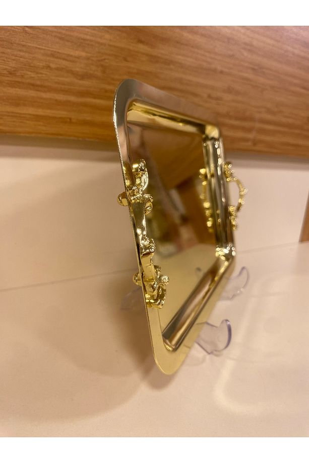 TEPSİ TEK KİŞİLİK KAHVE SUNUM ALTIN PİRİNÇ 22X16 CM - 8