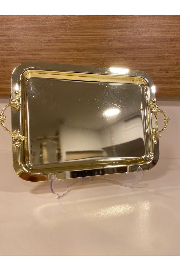 TEPSİ TEK KİŞİLİK KAHVE SUNUM ALTIN PİRİNÇ 22X16 CM - 2