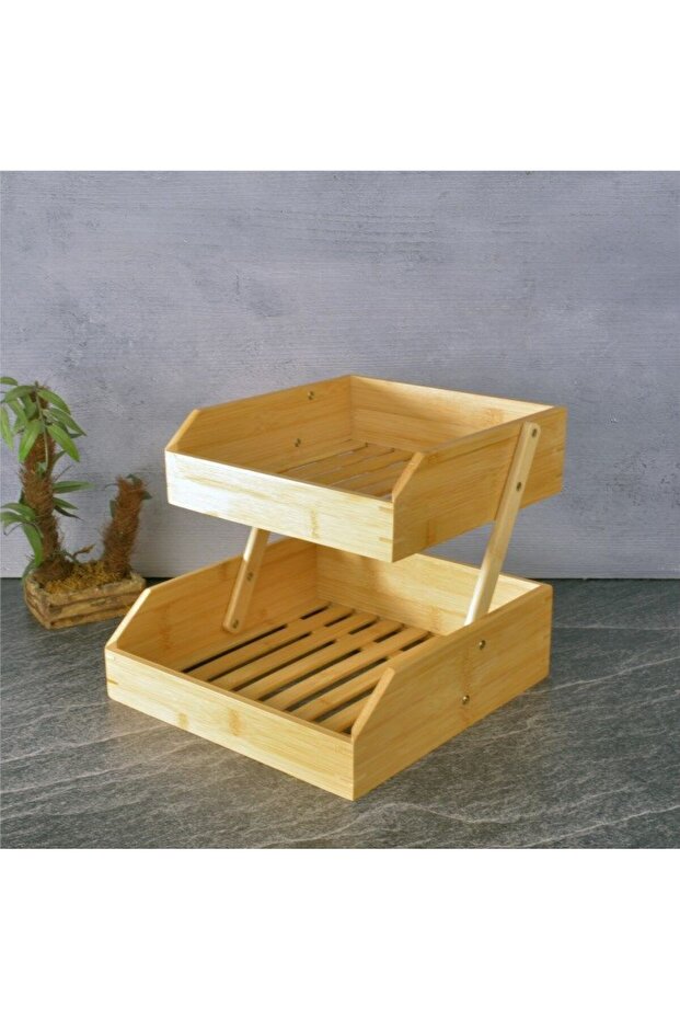 Bambu 2 katlı meyvelik - bambu katlı sunumluk - 3