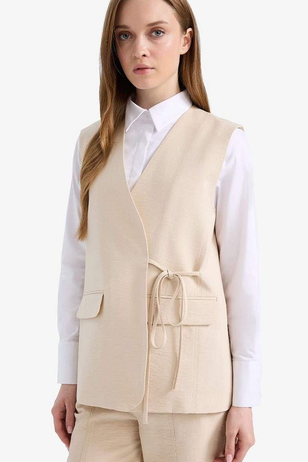 V Yaka Bağcıklı Basic Düz Blazer Yelek E4358ax25sp - 3