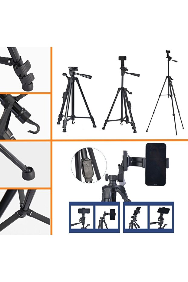 Buffer ®   146 cm Tripod with Bluetooth Control That Can Be Installed on Phone and Camera - 2