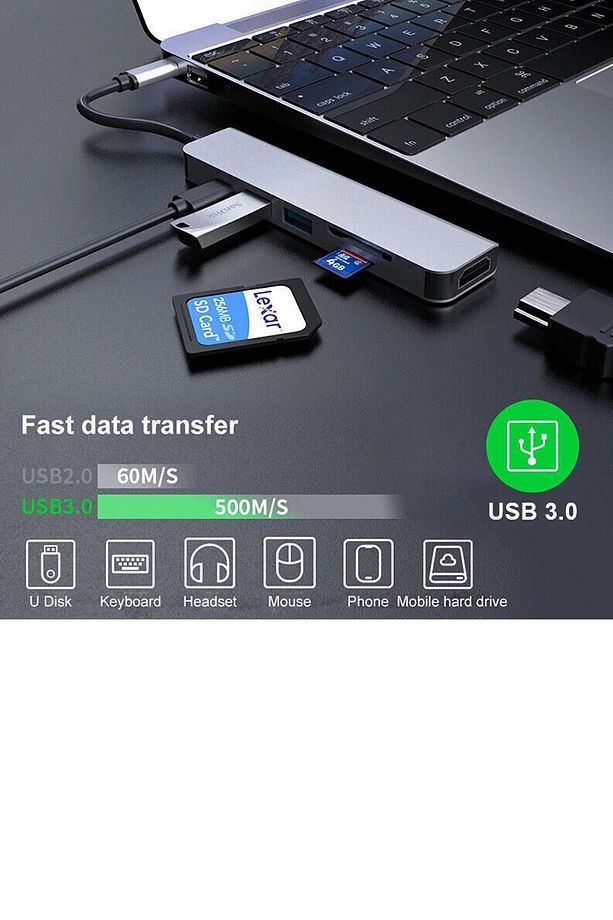 3134 6 Port Hub Usb 2.0/3.0 Çoğaltıcı Çoklayıcı Type C Hdmı Audio 3.5 Tf Sd - 3