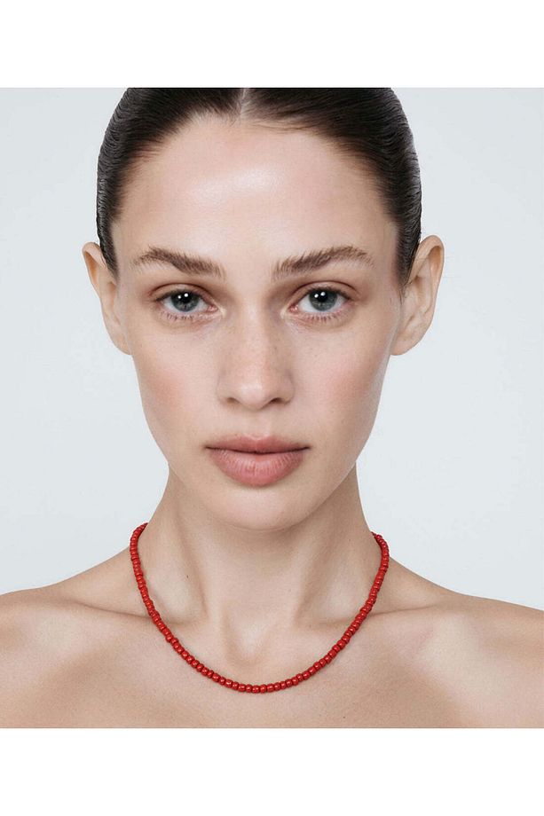 • The Basic Red • Minimal Kırmızı Kum Boncuklu Paslanmaz Çelik Detaylı Basic Kolye - 2