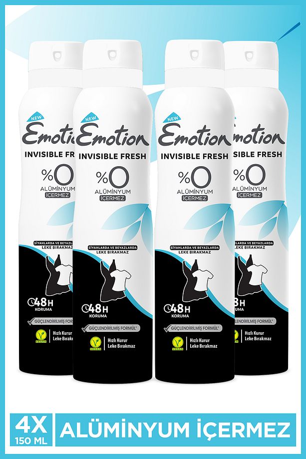 Invisible Fresh Kadın Vegan Deodorant 4x150 Ml Hızlı Kurur, Leke Bırakmaz - 1