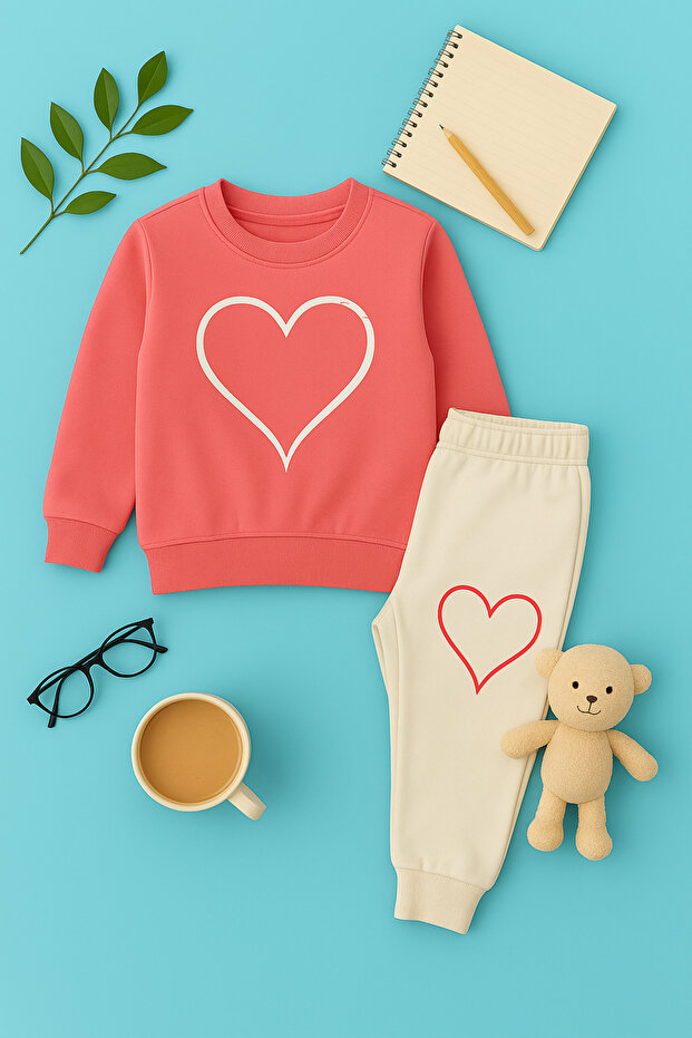 Devojčički pidžama set u obliku srca, roze - 1