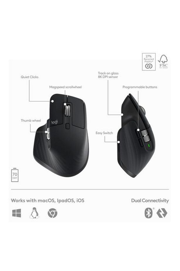 MX Keys S İngilizce Q Kablosuz Klavye MX Master 3S Kablosuz Mouse Siyah - 3