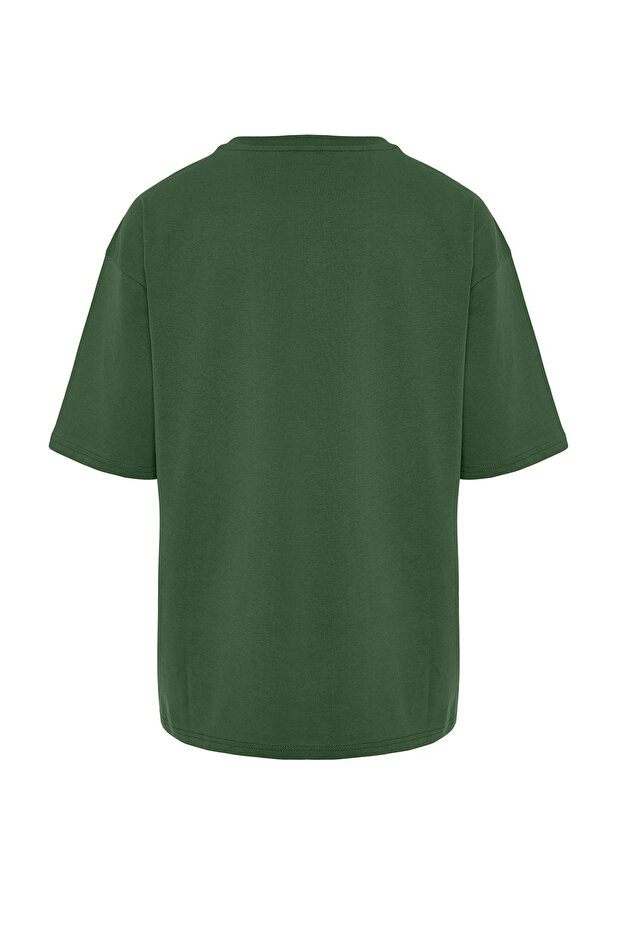 Haki Oversize/Geniş Kesim Basic %100 Pamuk T-Shirt TMNSS22TS0318 - 10