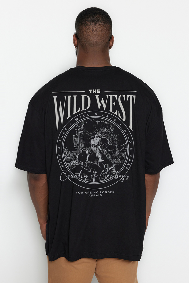 Büyük Beden Siyah Oversize/Geniş Kesim %100 Pamuklu T-Shirt TMNSS25BF00008 - 1