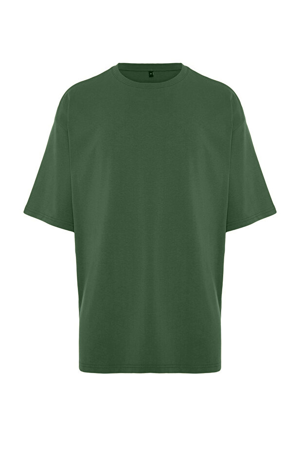 Haki Oversize/Geniş Kesim Basic %100 Pamuk T-Shirt TMNSS22TS0318 - 9