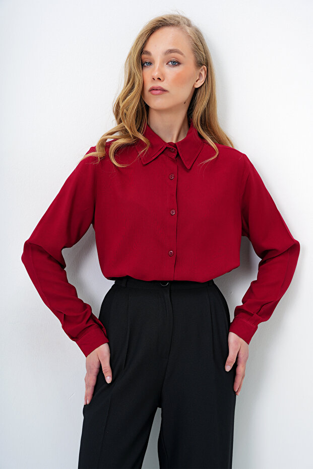 Bordo Basic Viscon Dokuma Gömlek - 5