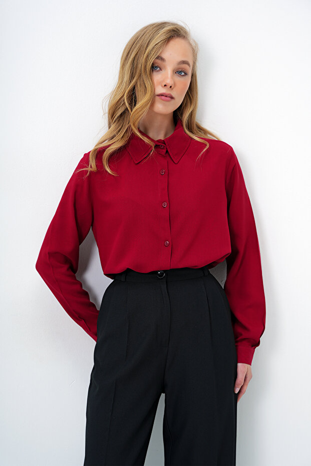 Bordo Basic Viscon Dokuma Gömlek - 4