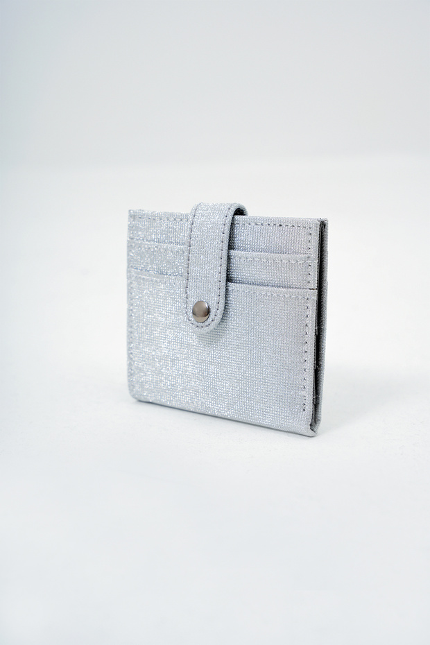 Women's Silver Paper Money Compartment Stylish Glitter Wallet Card Holder with Snap Closure Alc-X14084