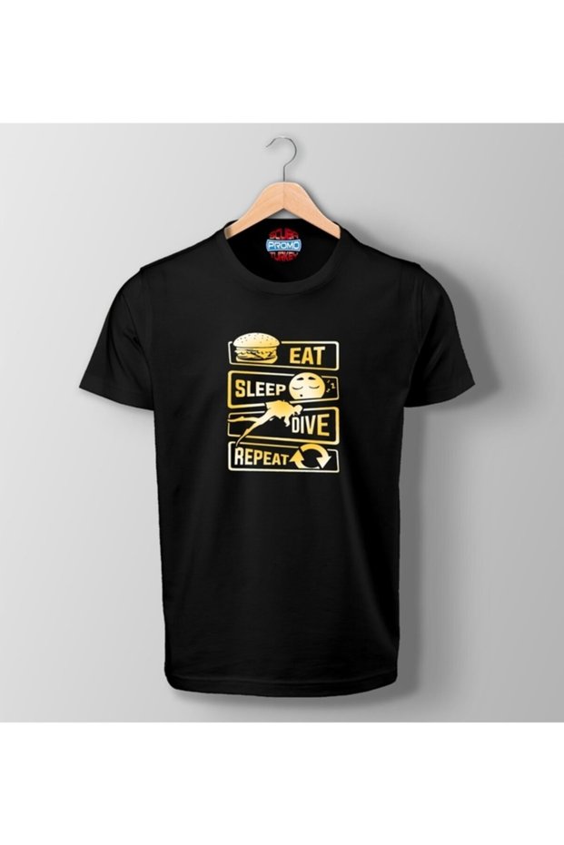 Eat Sleep Dive Repeat Printed Black T-Shirt