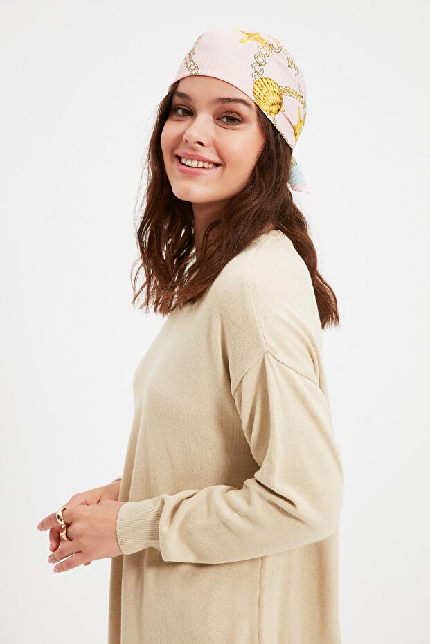 Sweter z dzianiny w kolorze kamienia TCTAW22AK0010 - 3