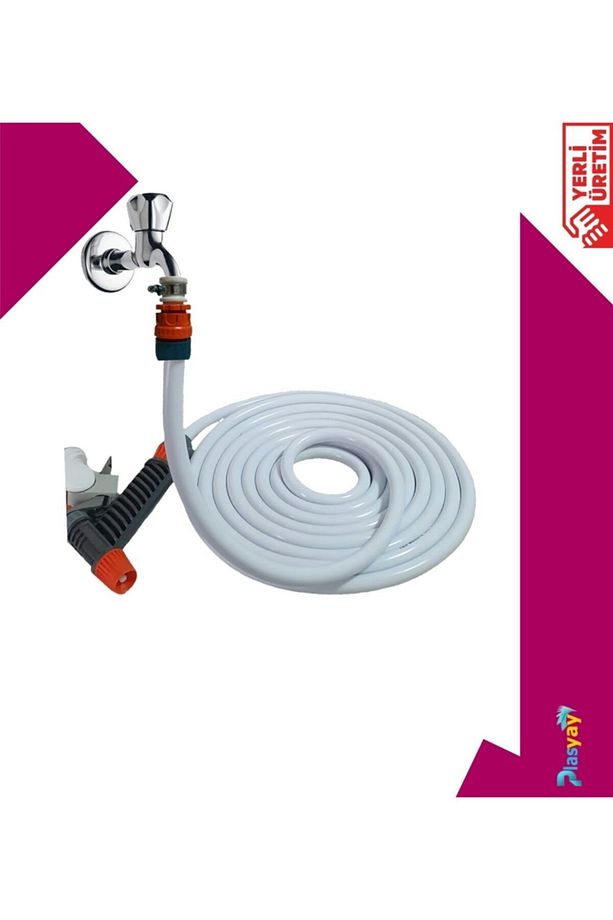 Basınçlı Düz Sulama Ve Yıkama Hortum Seti 10 Metre Beyaz - 3