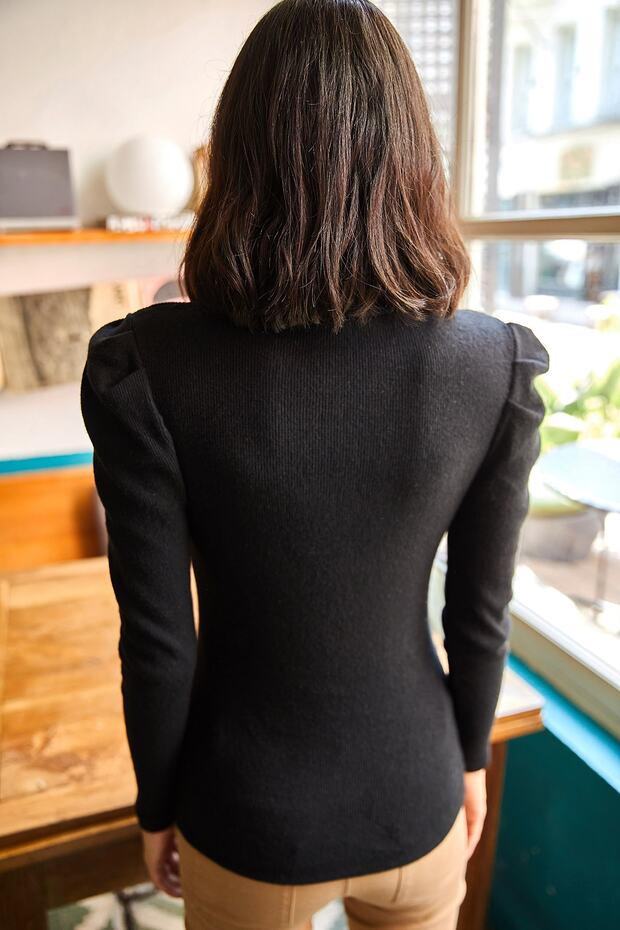 Dámská černá blůza Princess Sleeve Lycra BLZ-19001595 - 6