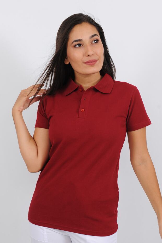 Women's Polo Neck Claret Red T-shirt