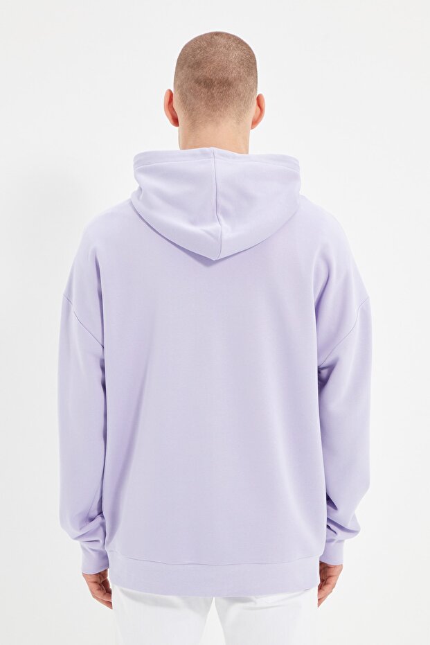 Lila Oversize/Geniş Kesim Kapüşonlu İçi Polar/Sıcak Tutan Sweatshirt TMNAW21SW2005 - 7