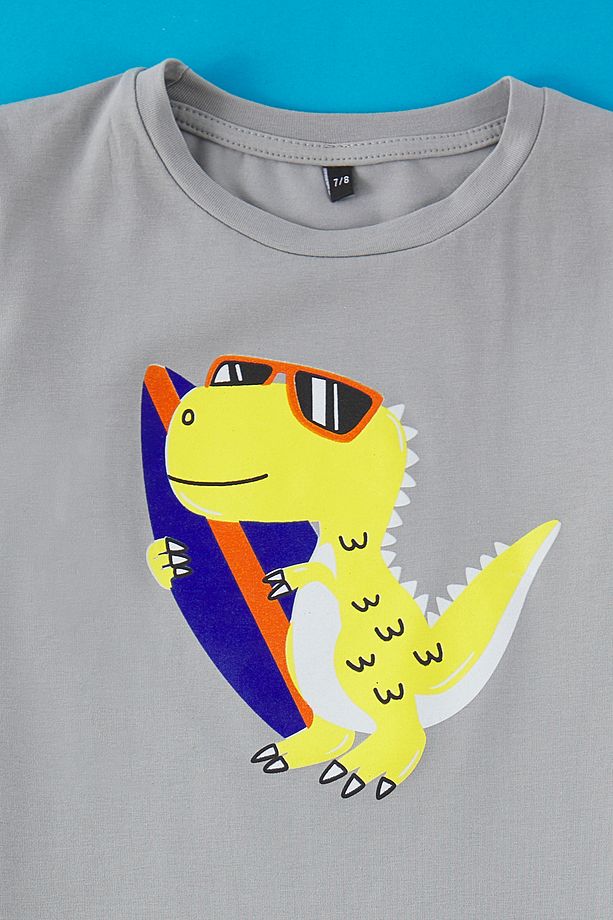Gri-Sarı 4'lü Erkek Çocuk %100 Pamuk Animal Baskılı Pijama Takımı TKDSS25PT00018 - 3