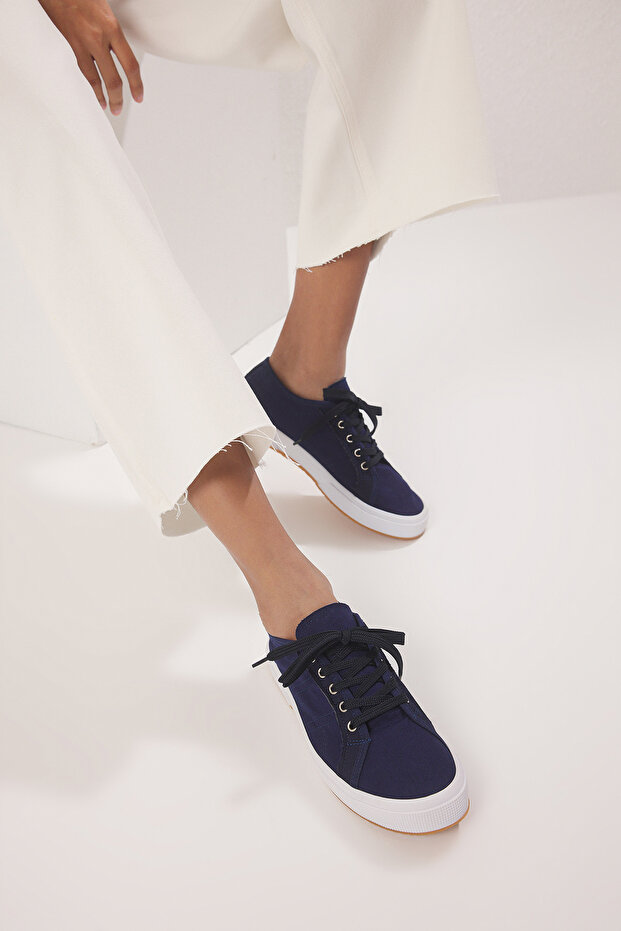 Koyu Lacivert Bağcıklı Unisex Spor Ayakkabı TAKSS25SN00056 - 1