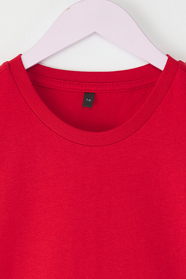 Siyah-Beyaz-Kırmızı 3'lü Erkek Çocuk %100 Pamuk Basic Kısa Kol Örme T-Shirt TKDSS25TS00021 - 3