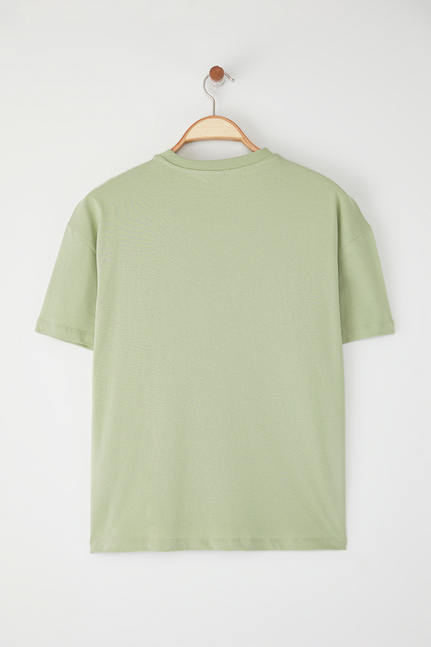 Mint %100 Pamuk Oversize/Geniş Kesim Slogan Nakışlı Örme T-Shirt TWOSS25TS00161 - 7
