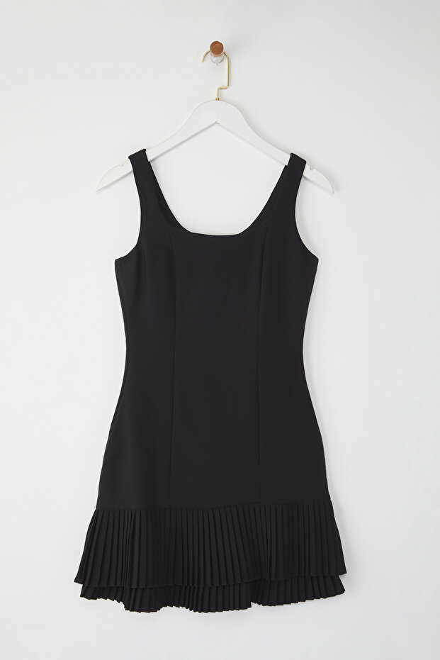 Siyah Düz Piliseli Mini Dokuma Elbise TWOSS25EL00753 - 6