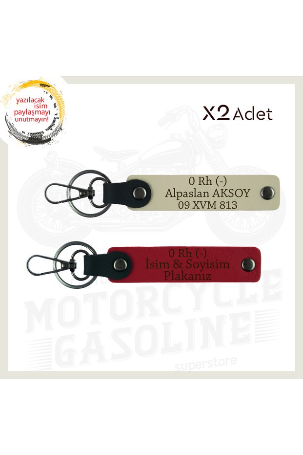Exclusive for Biker Friends, Gift 2 Keychains with Name Plate and 0 Rh - Blood Type Written, Red-S Coffee