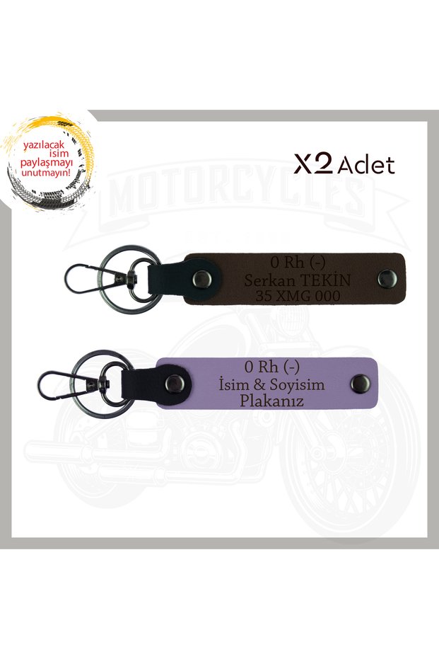 Safe Driving 2-Keychain with Biker Buddies, Name Plate and 0 Rh (-) Blood Type Written, Purple -Coffee