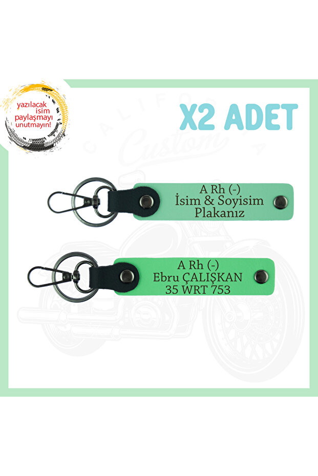 Exclusive for Motorcycle Lovers, Emergency 2-Key Chain with Name Plate and a Rh (-) Written, Green-F Green