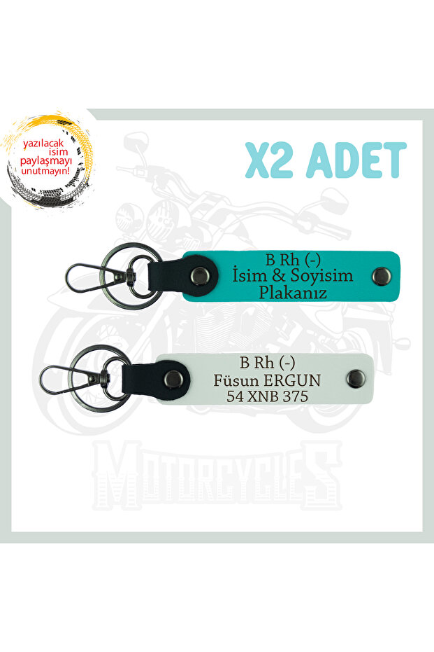 Dark Turquoise-White, for Speed Lovers, Custom 2-Piece Keychain with Name Plate and B Rh (-) Blood Type Lettering