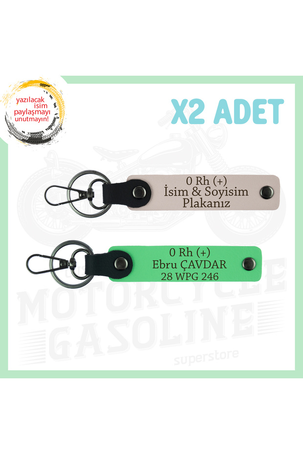 Special for Speed Lovers, Leather 2-Key Chain with Name Plate and 0 Rh (+) Blood Group Written, Powder-Pistachio Green
