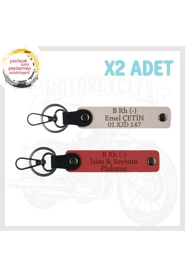 Pomegranate Flower-Powder, Special Production 2-Piece Keychain with Special Name Plate and B Rh (-) Written for Motor Enthusiasts