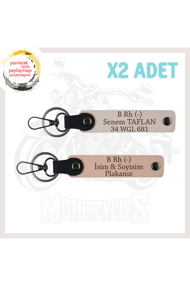 Special for Speed Lovers, 2-Piece Keychain Set with Name Plate and B Rh (-) Blood Group Written, Yavruağzı-Pudra