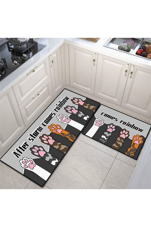 Water & Oil Absorbent Kitchen Floor Mat 2-Piece Set, Long Runner, Non-Slip, Gray
