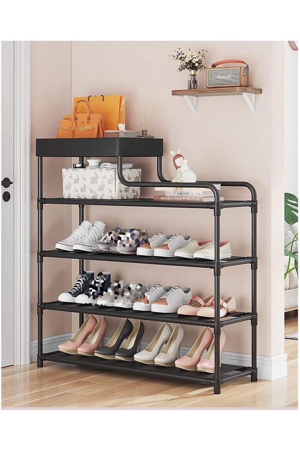 4-Tier Shoe Rack Organizer with Storage Box, Rust-Proof for Living Room Entryway 80cm
