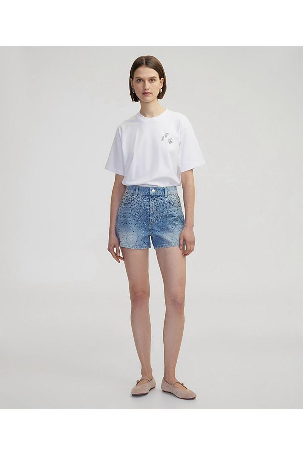 Hotfix baskılı denim şort - 1