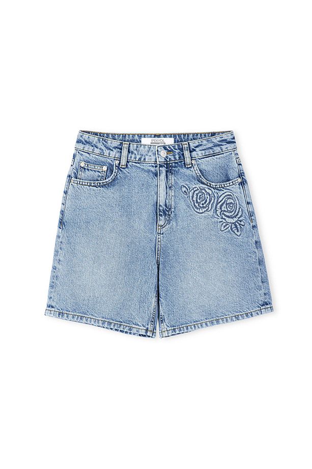 Çiçek motifli denim şort - 3