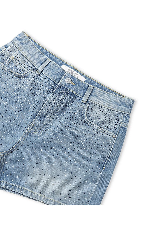 Hotfix baskılı denim şort - 4