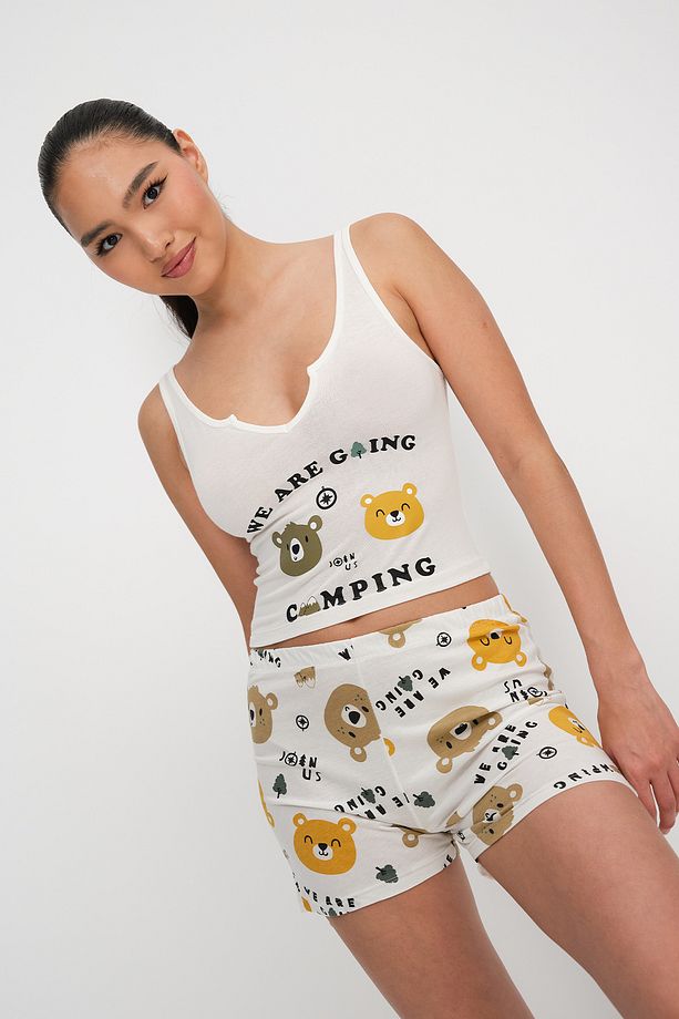 Ayıcık Baskılı Şortlu Pijama Takımı Ş102 - 2