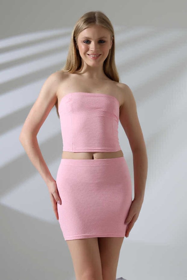 Women's Pink Cropped Skirt Suit Msc400