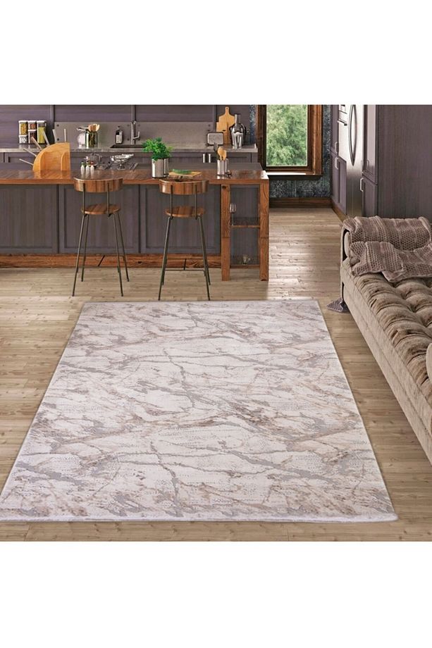 Modern Kahve Krem Ve Gri Halı – Saçaklı Salon, Oturma Odası, Yatak Odası Ve Mutfak Halısı - 4