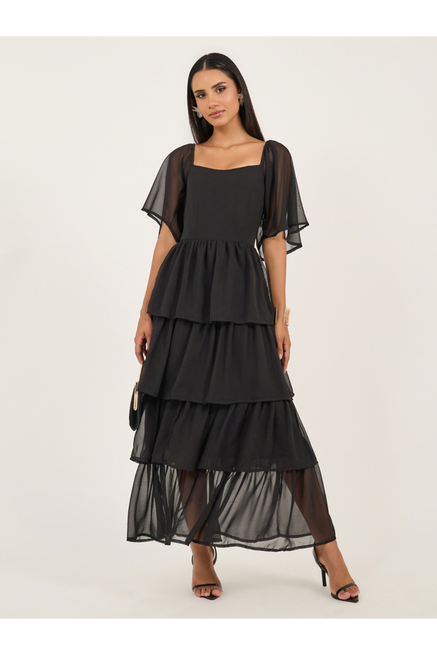 Angel Sleeve Tiered Maxi Dress