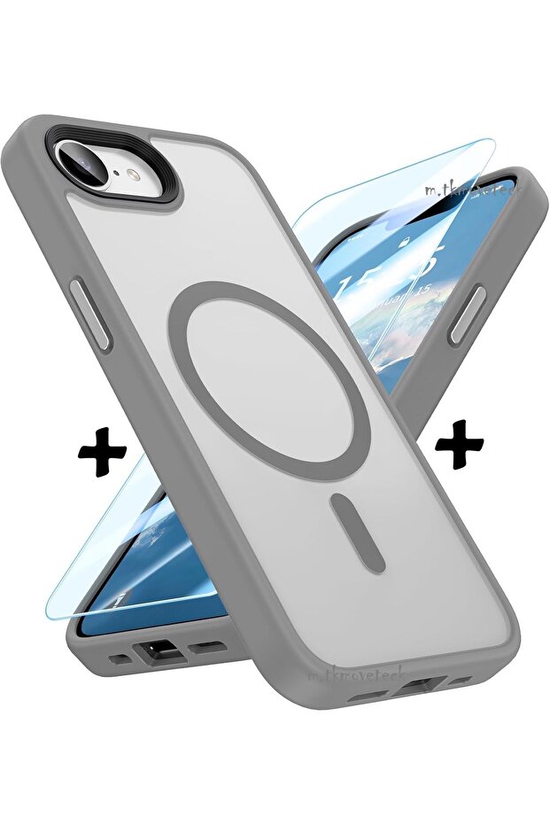 iPhone 16e Kılıf Mat Magsafe Şarj Özellikli Hassas Butonlu Yumuşak Kenarlı + Ekran Koruyucu Cam Set - 1