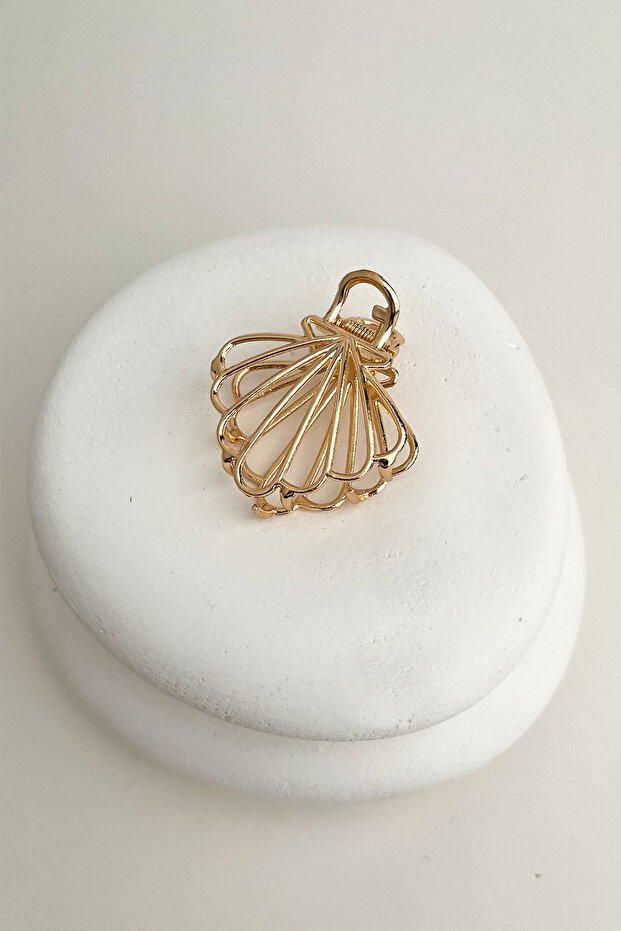 مشبك معدني منقوش على شكل صدف - مقاس 4 سم - 1