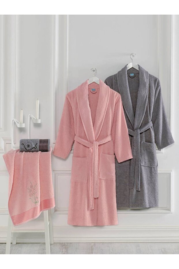 Towel Bathrobe Set of 4 / 50X90 Embroidered Towel 100% Cotton Bathrobe Set / Dowry Set