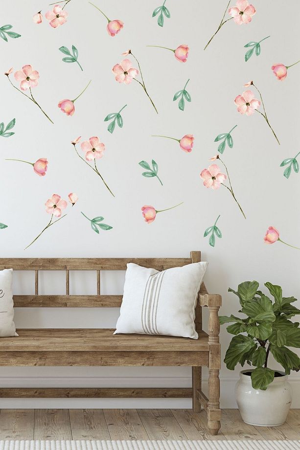 Pembe Kır Çiçekleri Çocuk Odası Duvar Cam Sticker Seti - 3