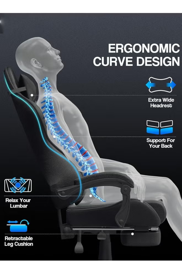 2 in 1 Adjustable Gaming Chair with Cushion, Headrest, Desk and Computer Table L Shaped - 6