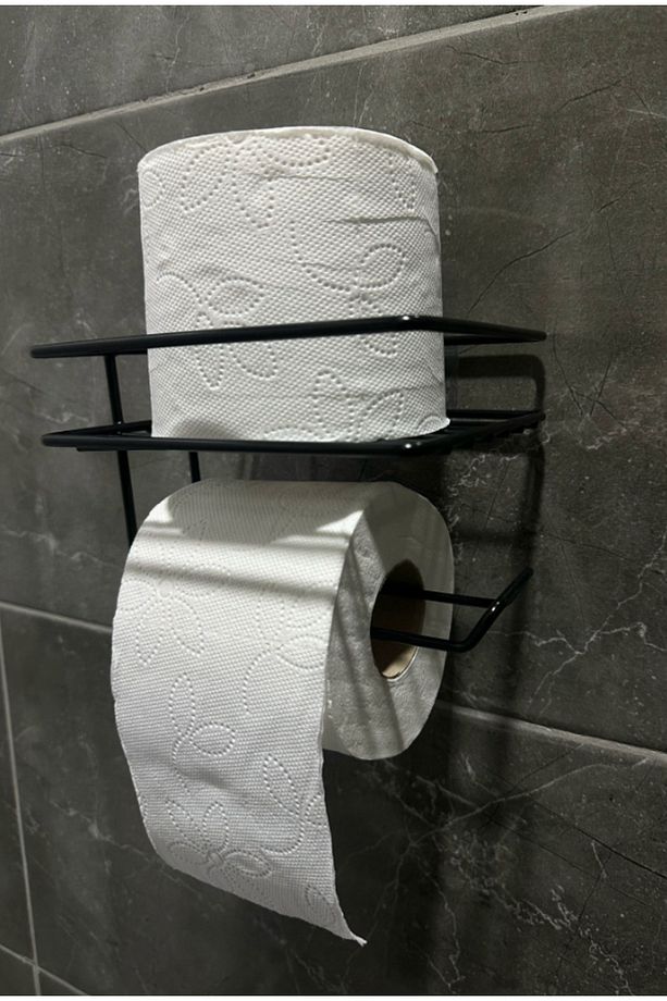 Yedekli Yapışkanlı Tuvalet Kağıdı Tutacağı Yedekli Tuvalet Kağıtlığı Wc Kağıtlık Tutucu Askısı Siyah - 2